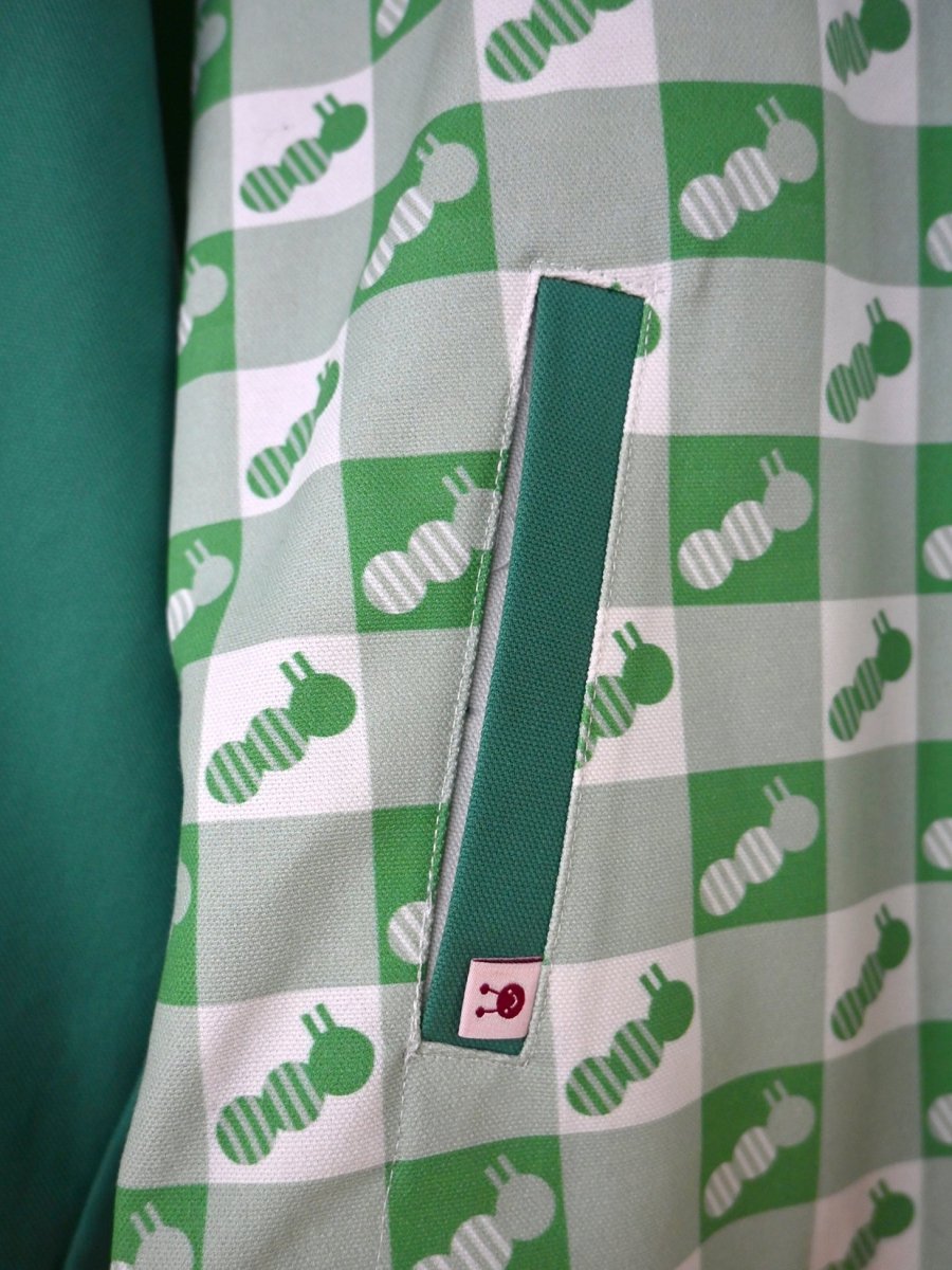 "Caterpillar Gingham" Jacket - Green Duck (ONE-OFF). Design by HO HOS HOLE IN THE WALL