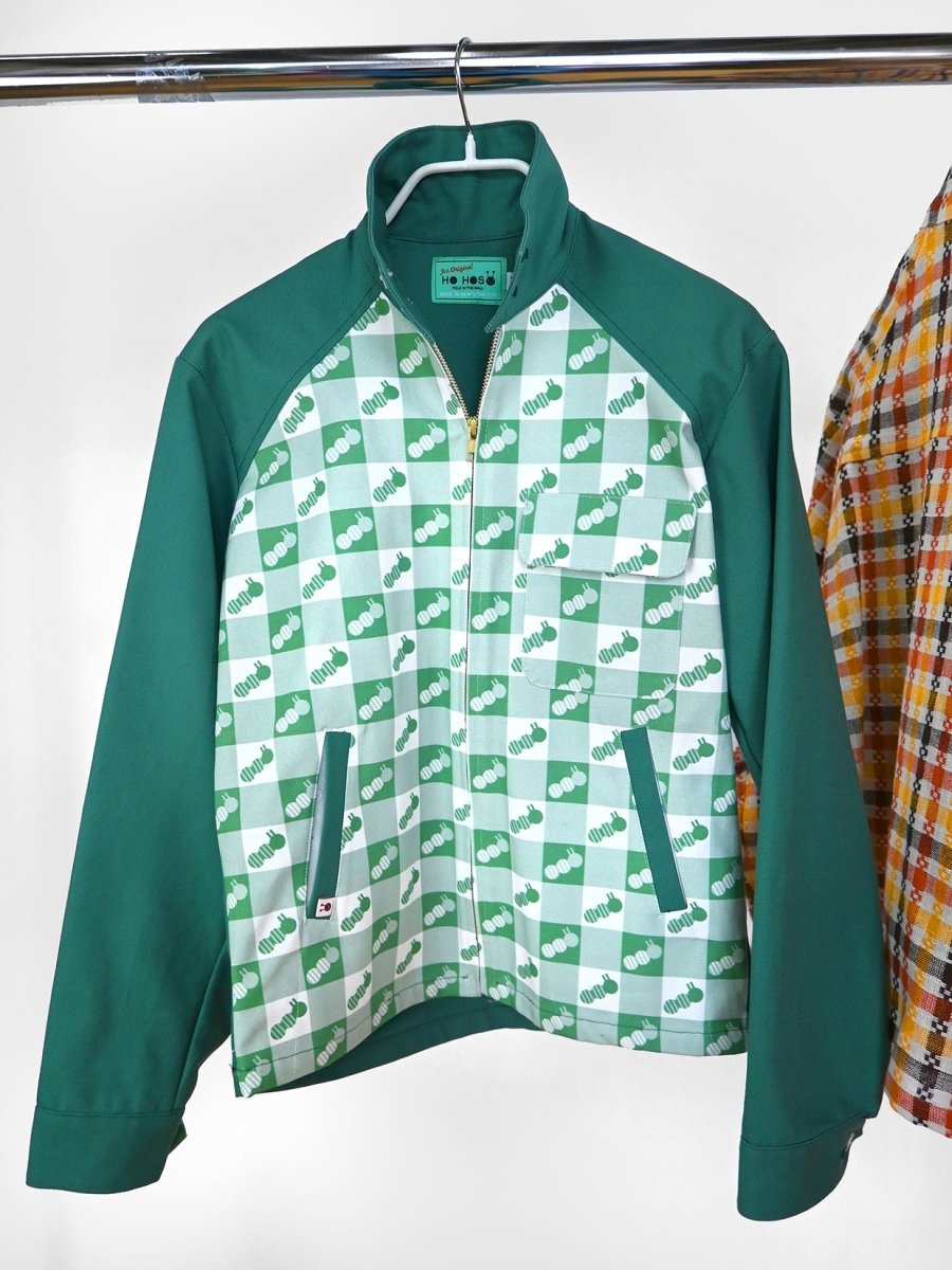 "Caterpillar Gingham" Jacket - Green Duck (ONE-OFF). Design by HO HOS HOLE IN THE WALL