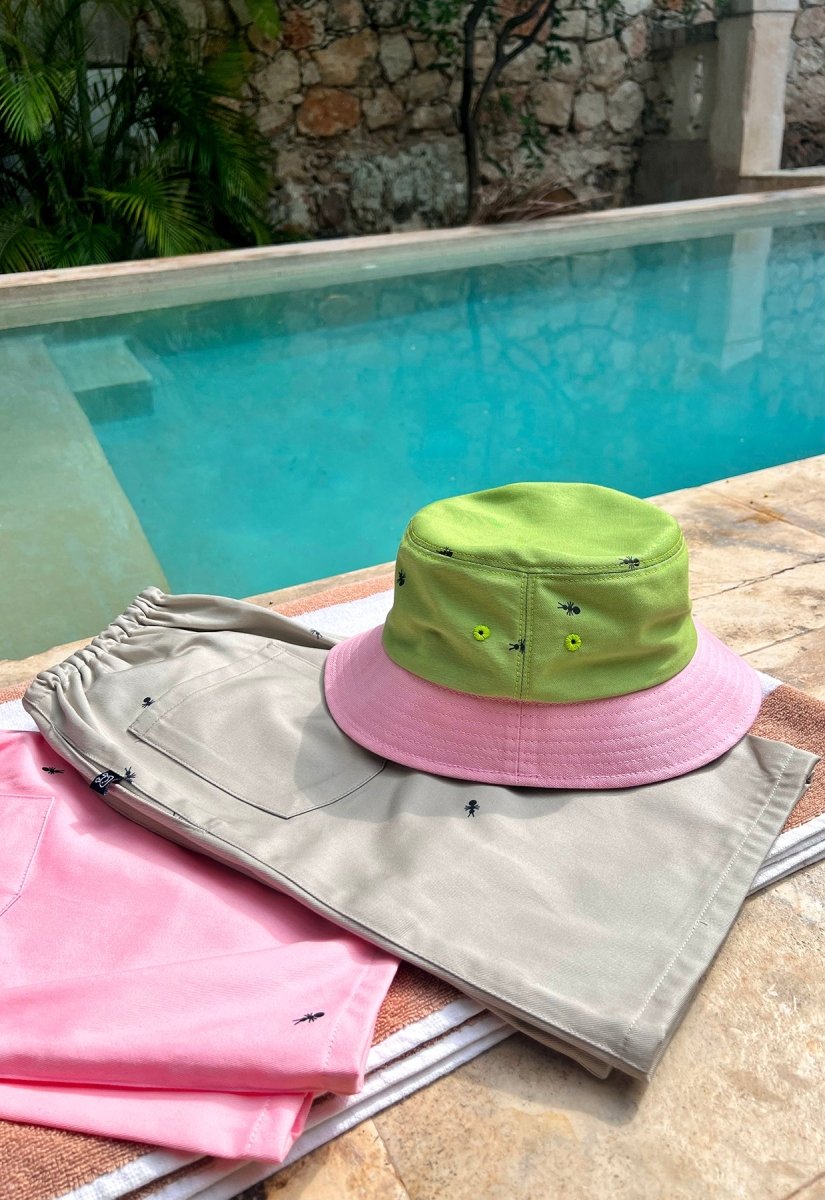 HO HOS HOLE IN THE WALL - "Ants on Your Hat" bucket hat ▲Green▼Pink colorway combo