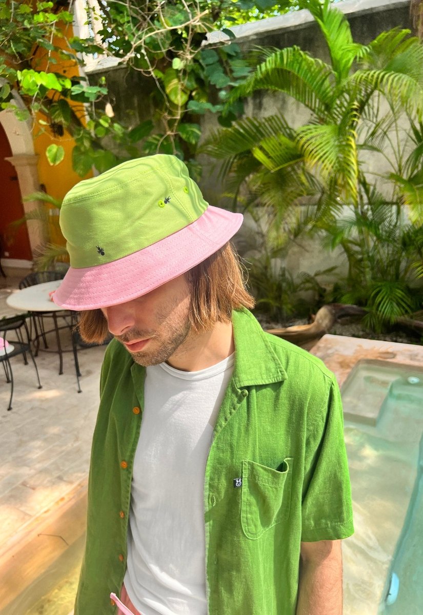 HO HOS HOLE IN THE WALL - "Ants on Your Hat" bucket hat ▲Green▼Pink colorway combo