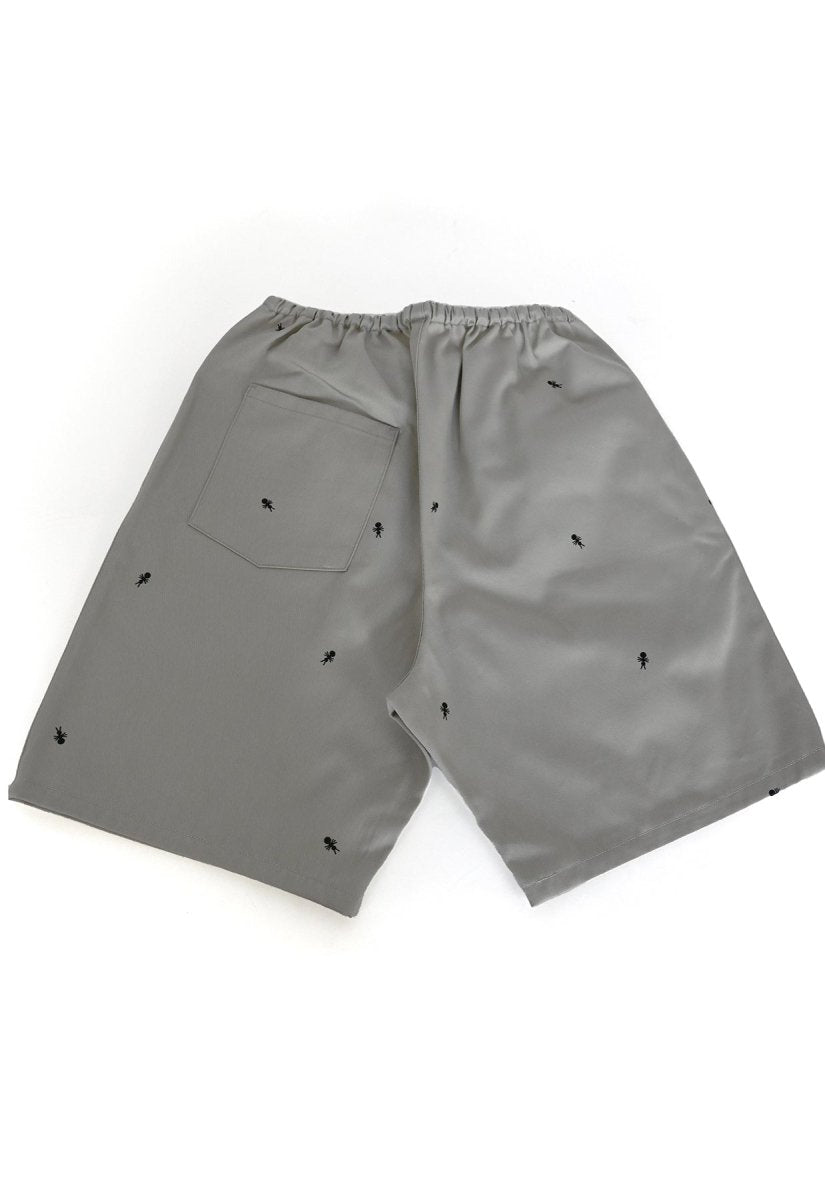 HO HOS HOLE IN THE WALL brand Custom print "Ants on Your Pants" pull-on shorts in Pearl Grey dye colorway