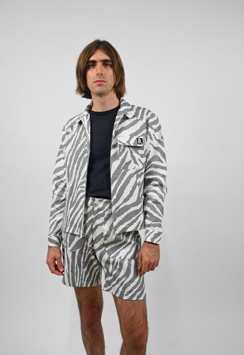 "Zebra Without a Cause" Linen Jacket - Grey Stripe