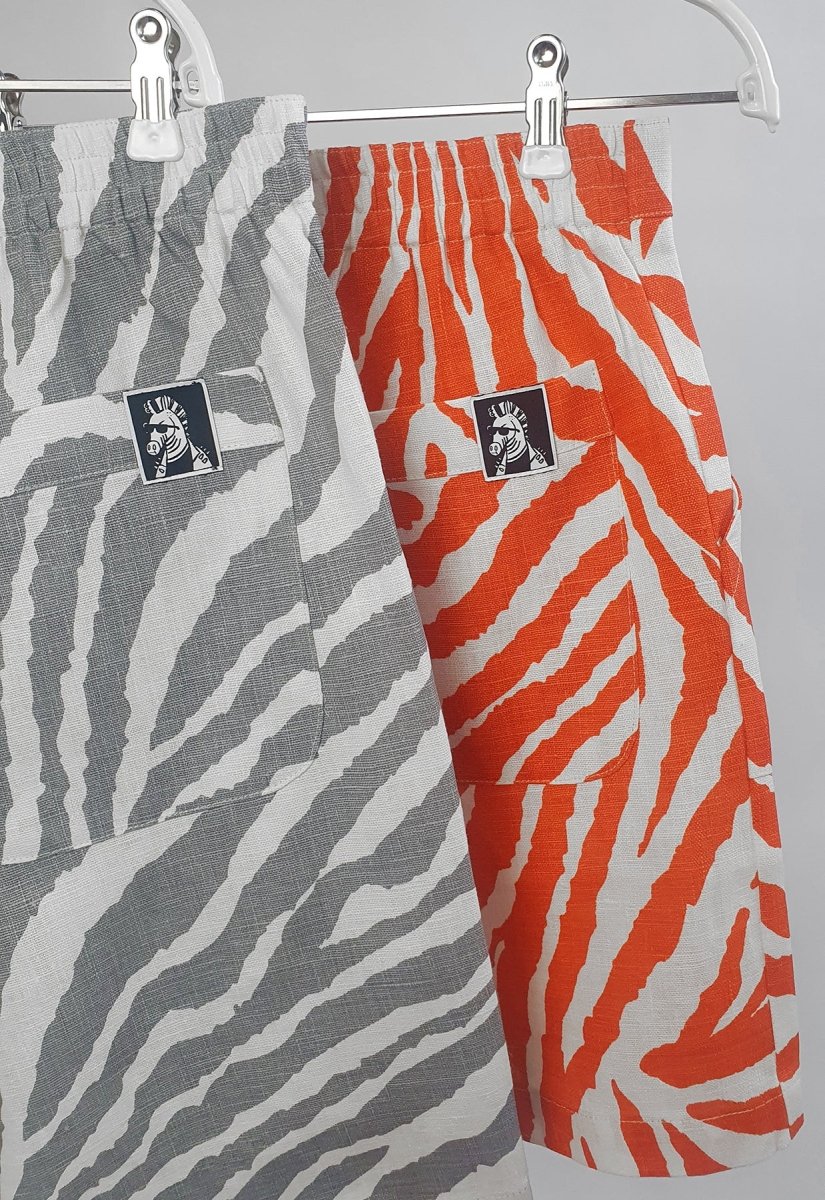 "Zebra Without a Cause" Linen Shorts - Grey Stripe